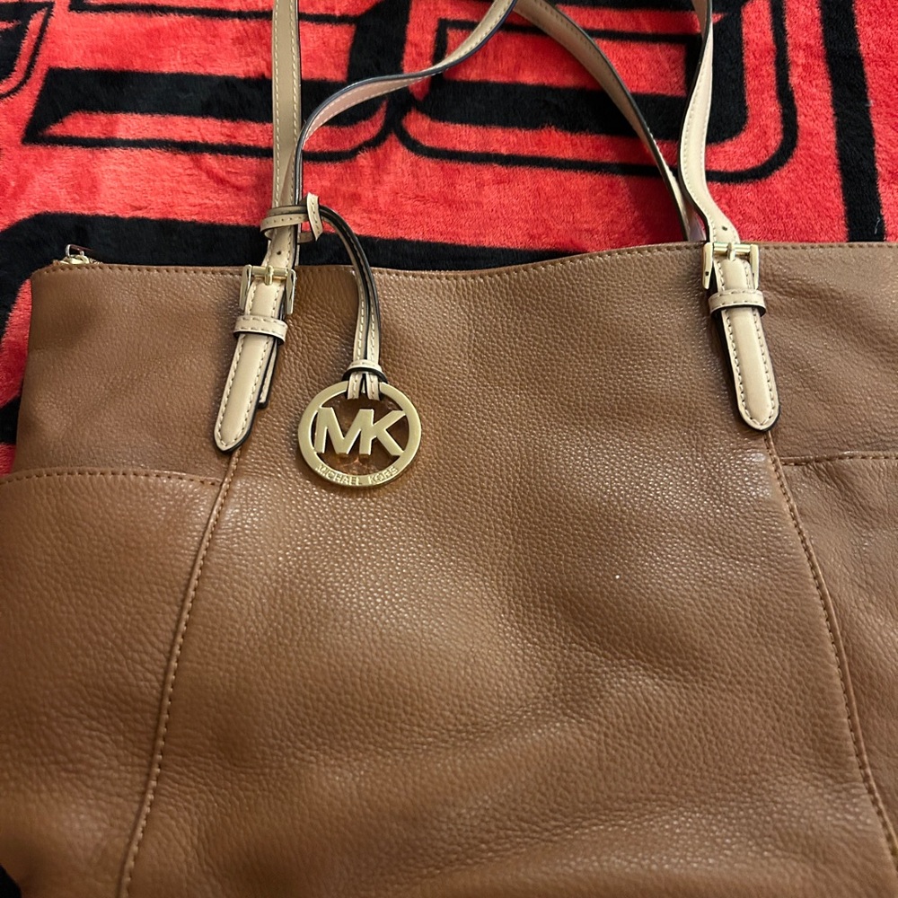 Michael Kors Brown Leather Tote with Gold Accents